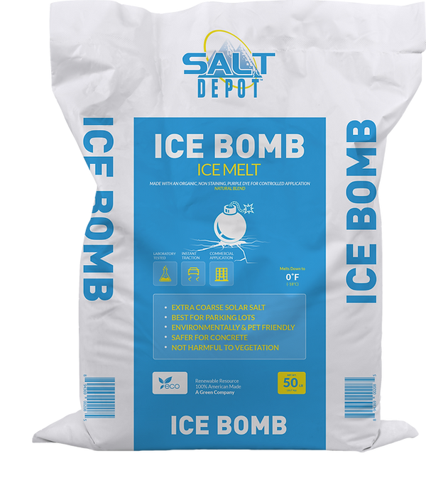 Ice Melt - Ice Bomb Extra Coarse Solar Salt (Full Pallets) *Customer must have forklift or forked loader to offload pallets*